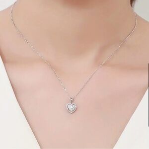 Elegant Silver Heart Pendant Necklace 925 silver plated 18” chain